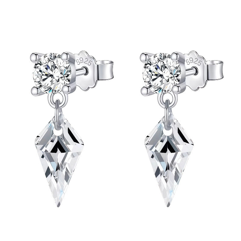Sier Plated Super Flash Diamond Zircon Tassel Female Design Sense Stud Earrings