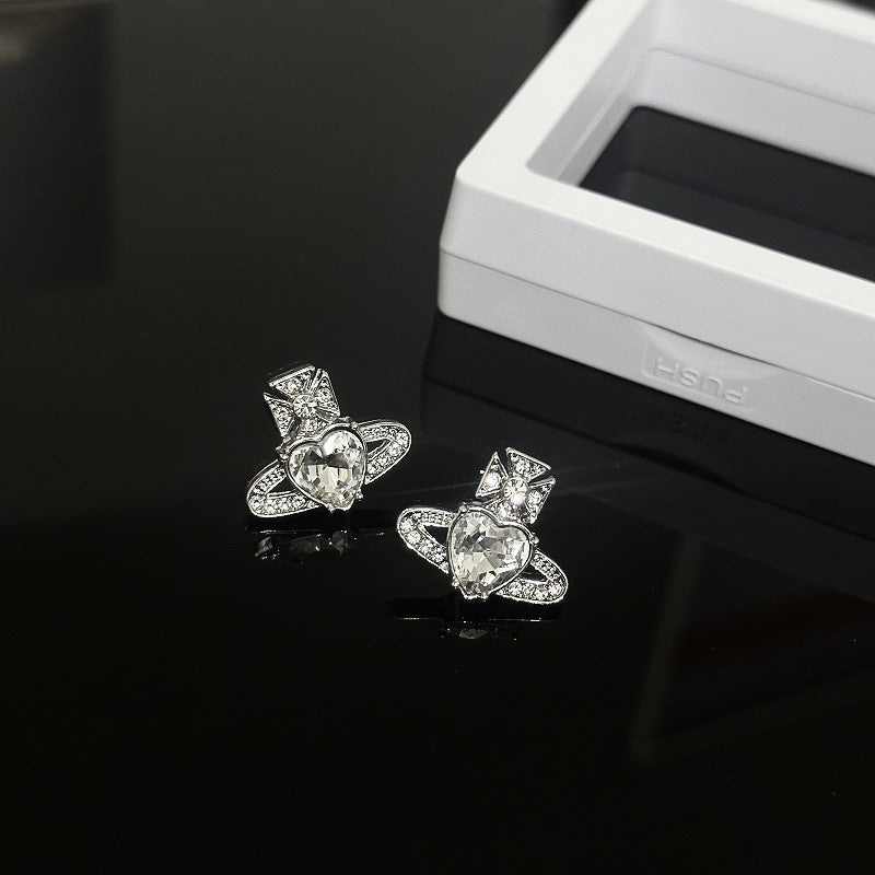 Women's Queen Mother Planet Niche Design Light Extravagant Love Heart Earrings