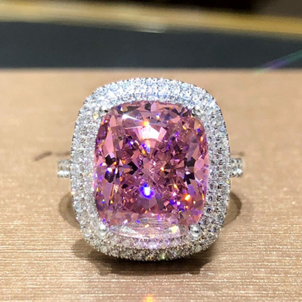 Bagues de simulation élégantes en diamant rose carré Shi