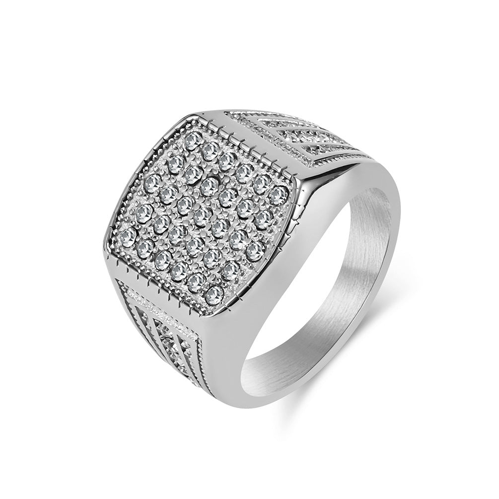 Men's Hip Hop Gold Diamond Titanium Steel Personality Rings