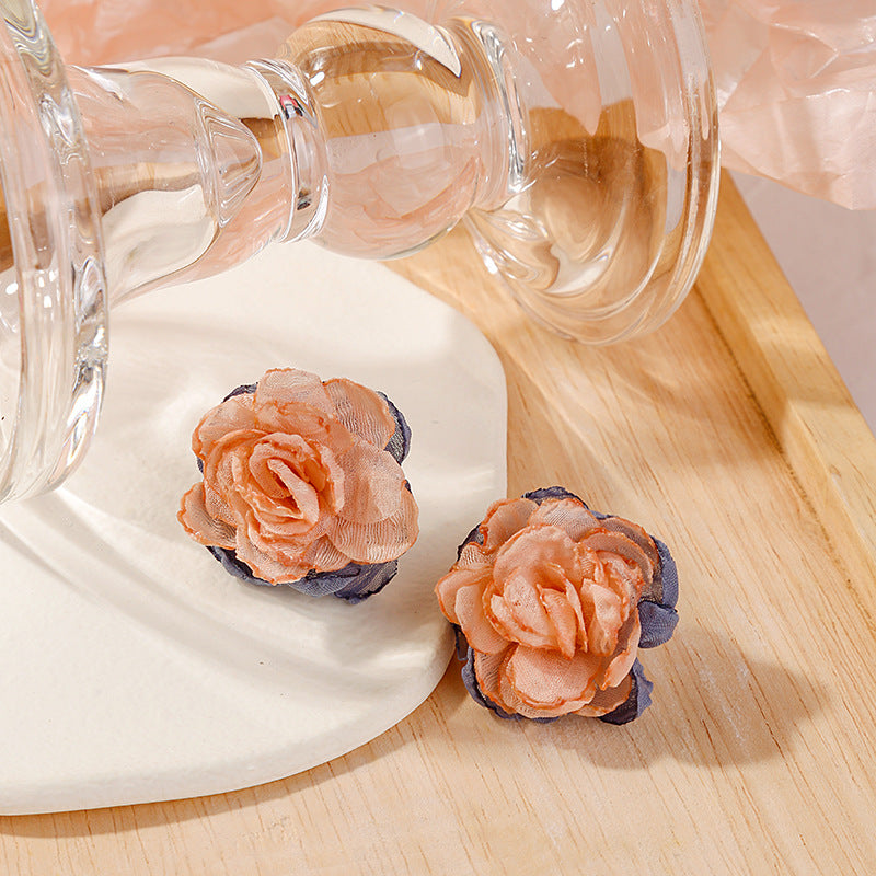 Atmosphere Burning Edge Lace Flower Rose Earrings