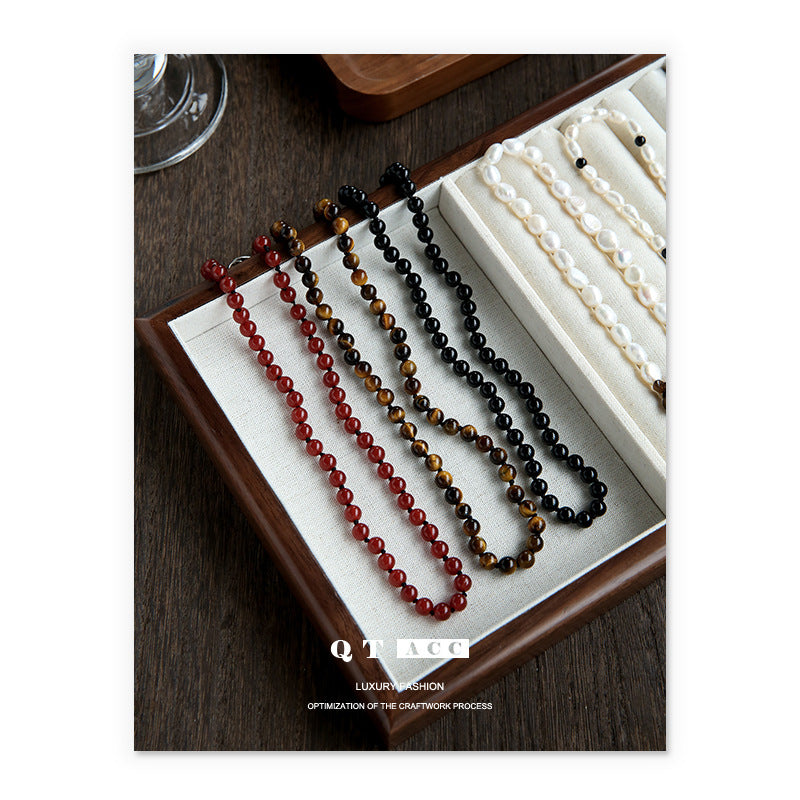 Colliers en œil de tigre de style ethnique rétro chinois Sier