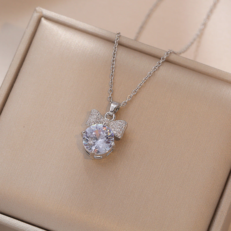 Women's Gold Bow Zircon Minority Design Clavicle Necklaces