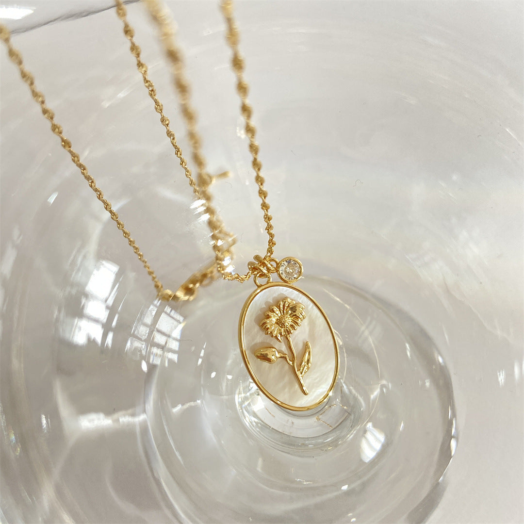 Colliers à pendentif en coquillage ovale tridimensionnel, fleur de décembre pour cheveux