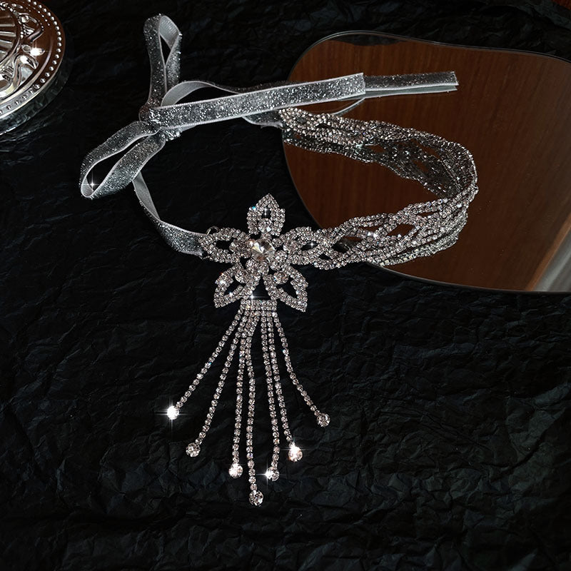 Women's Sparkling Full Rhinestone High-grade Fashionable Adjustable Flower Tassel Necklaces