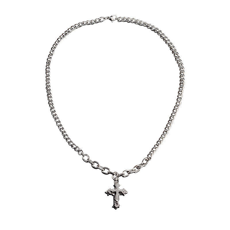 Men's Trendy Double Chain Stitching Diamond Cross Necklaces