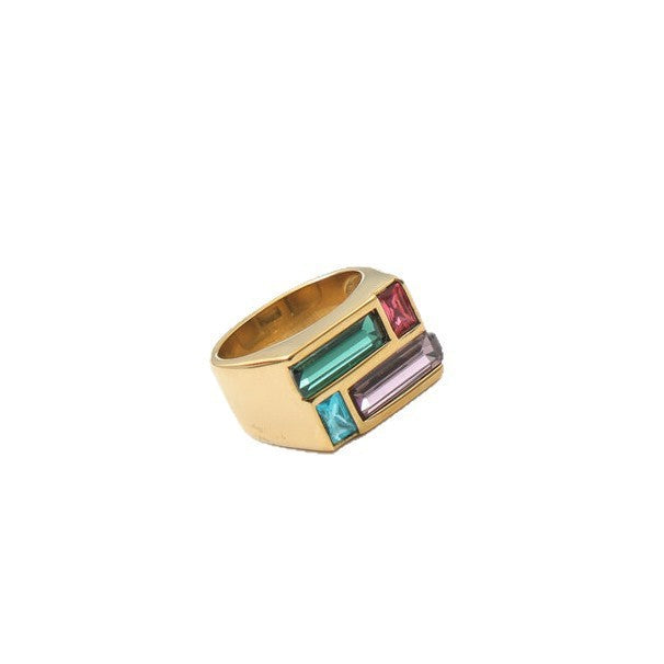 Crystal Splicing Signet Titanium Steel Gold Rings