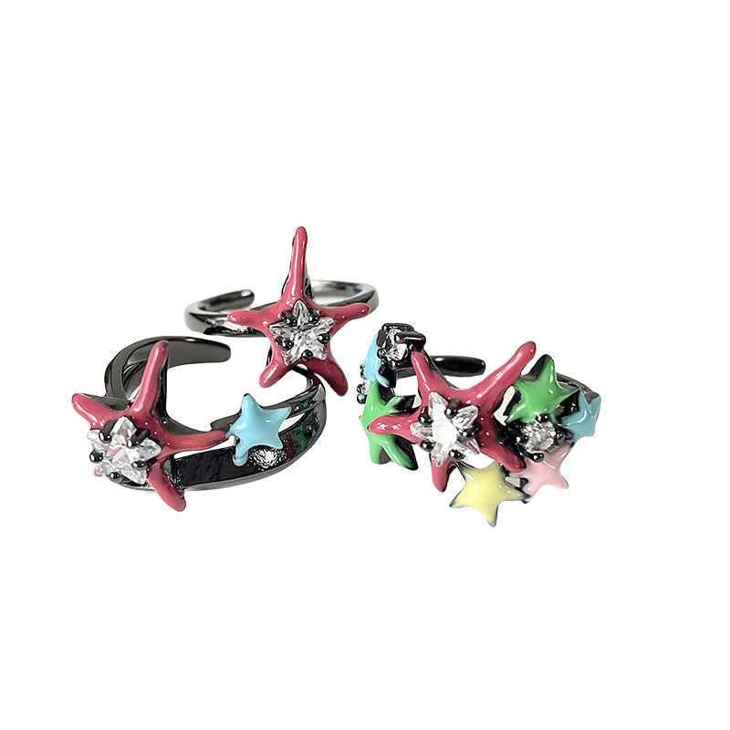 Dopamine Pentagram Sweet Cool Hot Open Design Rings