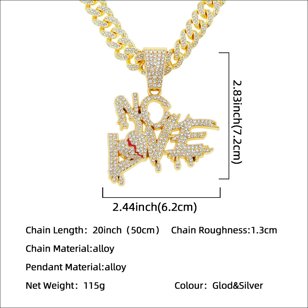 Creative Full Diamond Letter Broken Heart Stitching Necklaces