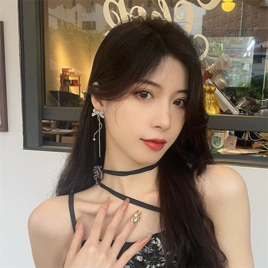 Women's Style Bow Tassel For Niche Design Long Earrings