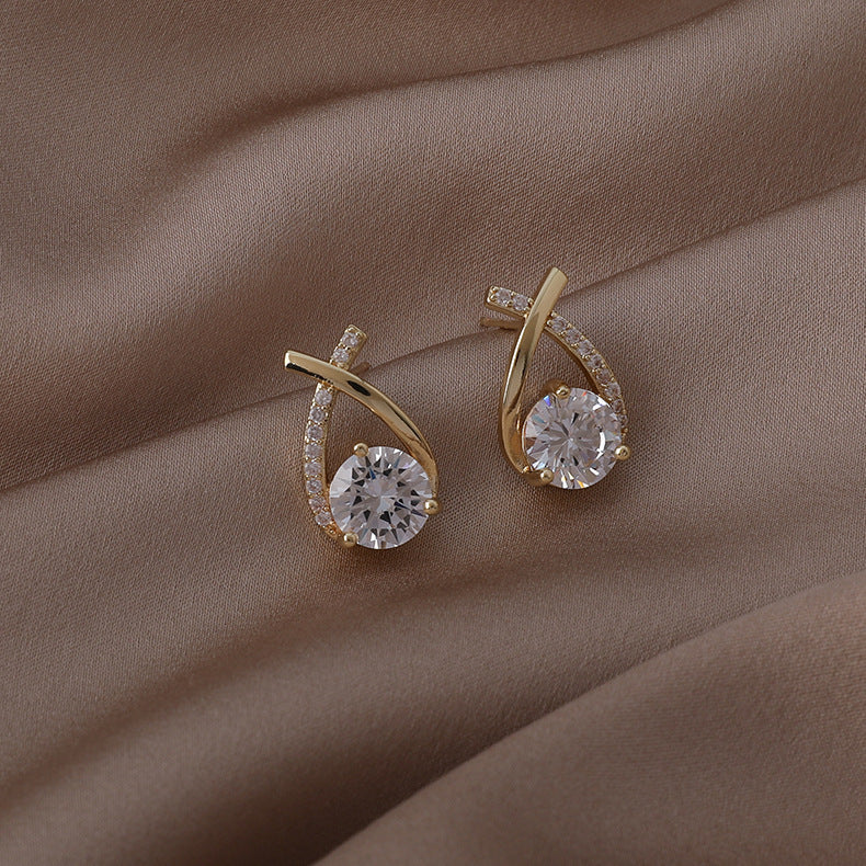 Classic Style Temperament Female Cross Zircon Earrings