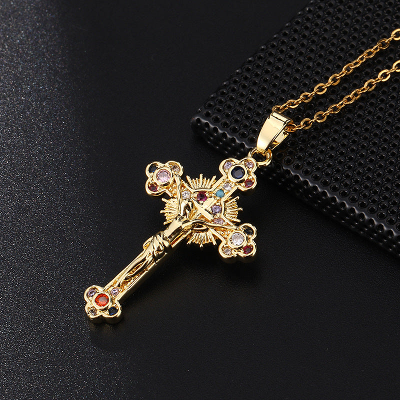 Colliers de clavicule de Portrait de pendentif de croix de personnalité rétro de couleur