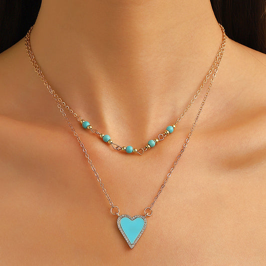 Bohemian Double Layers Loving Heart Female Style Creative Design Necklaces