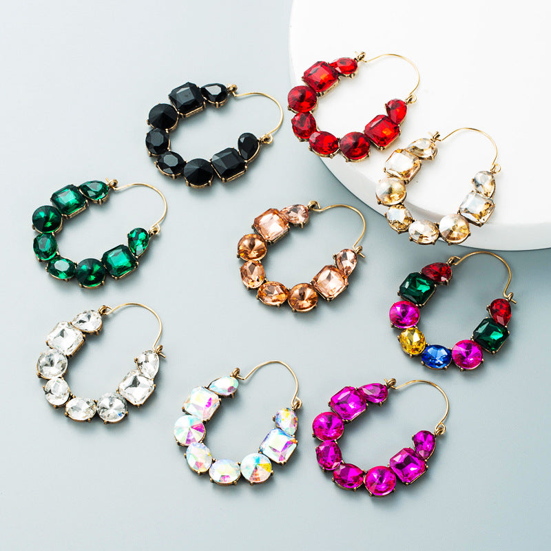 Alloy Inlaid Color Rhinestone Fashion Temperament Super Earrings