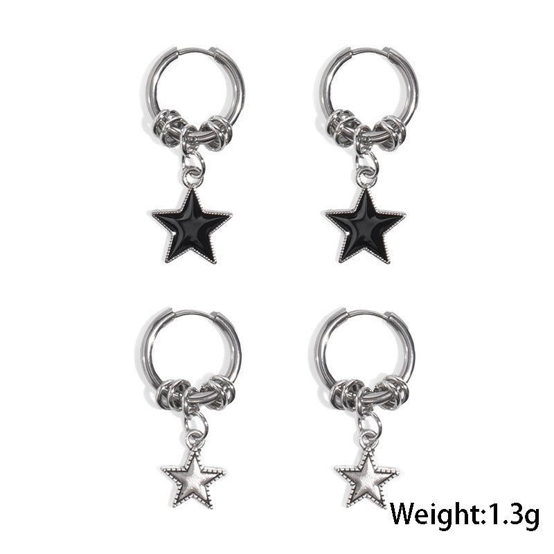 Stainless Steel Five-pointed Star Double Circle Eardrops Ear Clip