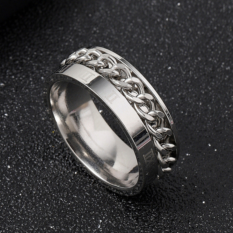 Men's Atmospheric Stainless Steel Ornament Marking Roman Characters Rotatable Rings