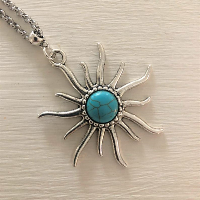 Boho Soleil Pendentif Tournesol Craquelé Turquoise Colliers
