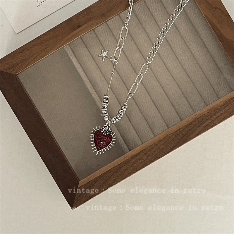 Dark Style Sier Love Devil's Eye Titanium Steel Female Necklaces