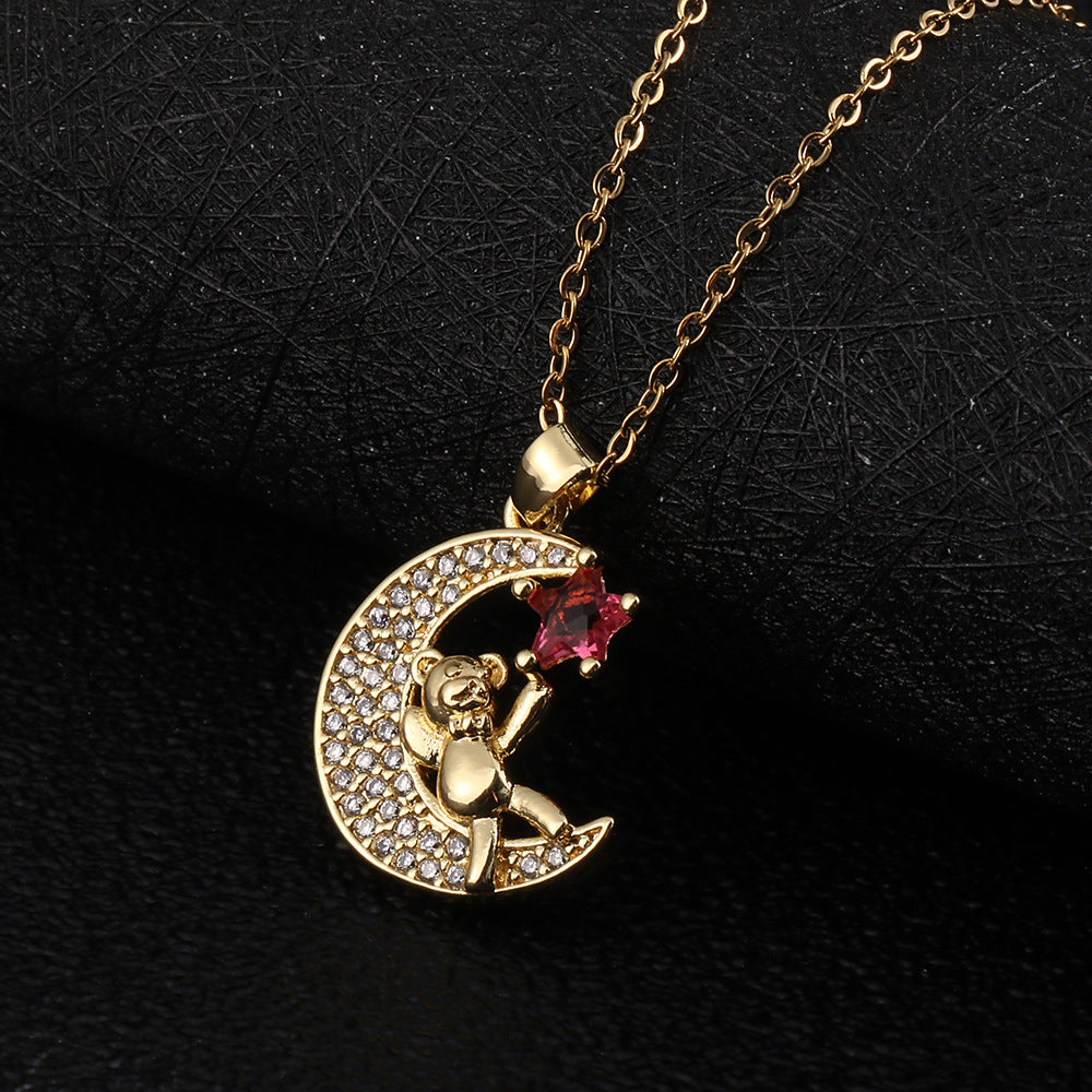 Women's Zircon Electroplated Real Gold Moon Mechanical Necklaces