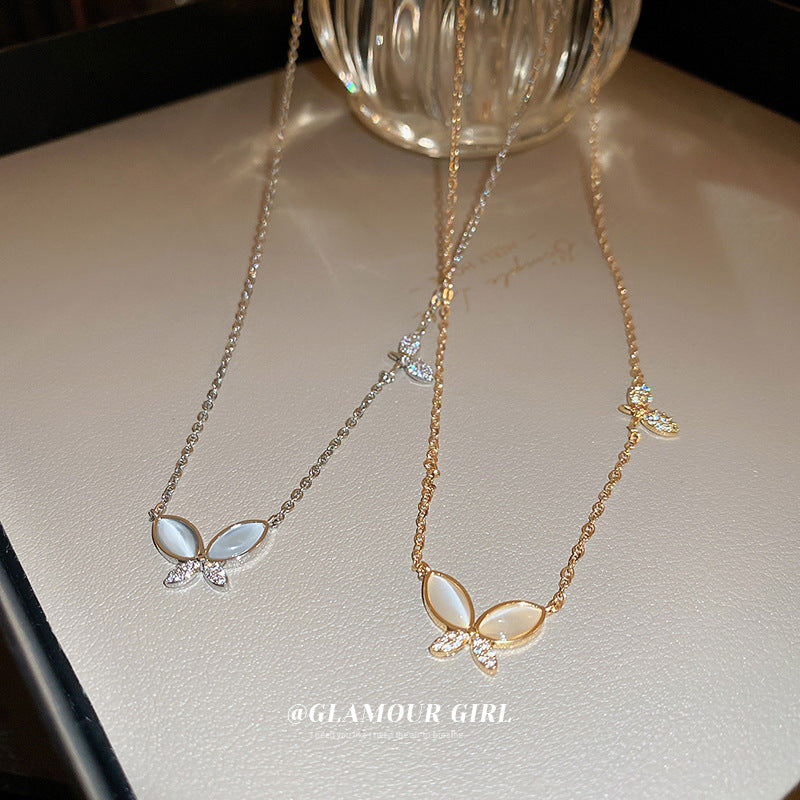 Colliers de luxe et de simplicité légers de Style froid de papillon d'opale de Zircon