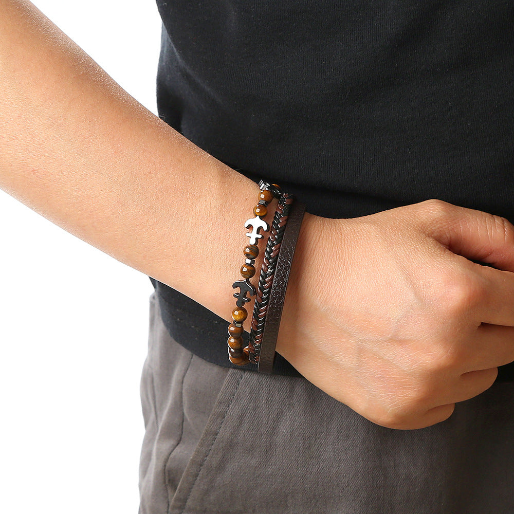 Herren-Armbänder aus Naturstein und Edelstahl mit Vulkankette