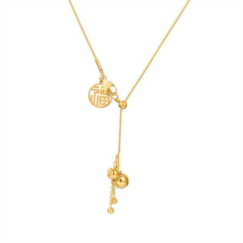 Women's Style Lucky Gourd Tassel Titanium Steel Light Luxury High-grade Necklaces