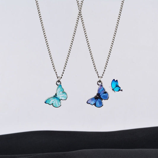 Women's Colorful Fantasy Oil Dripping Butterfly Pendant Necklaces