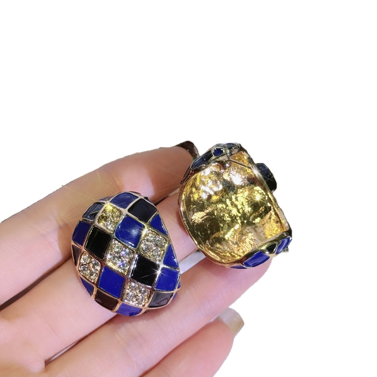 Chessboard High-grade Minority Fashion Drop Oil Shaped Earrings