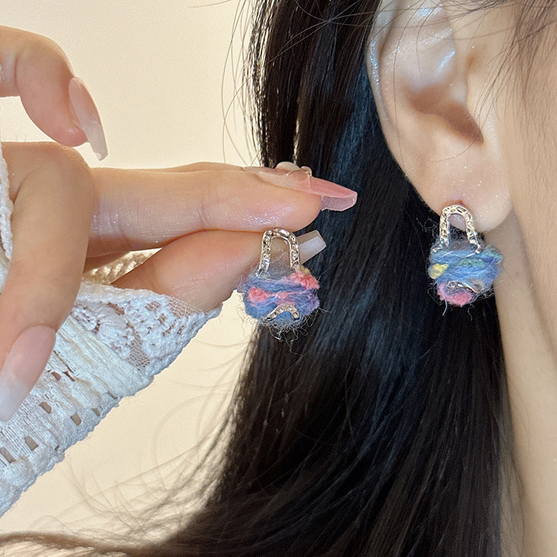 Painting Of Rainbow Wool Niche Design Earrings
