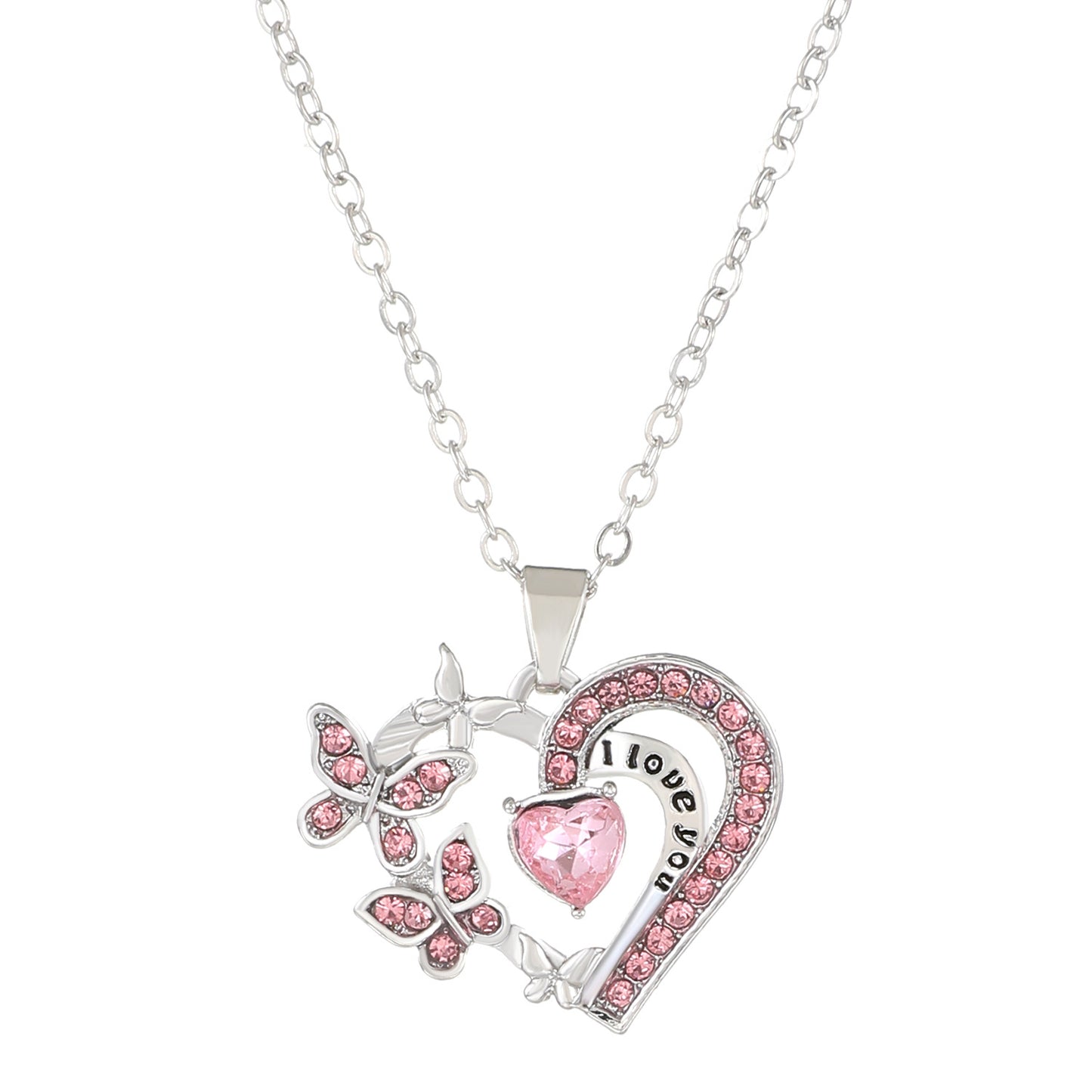 Alloy Female Micro Inlay Rhinestones Hollow Heart Necklaces