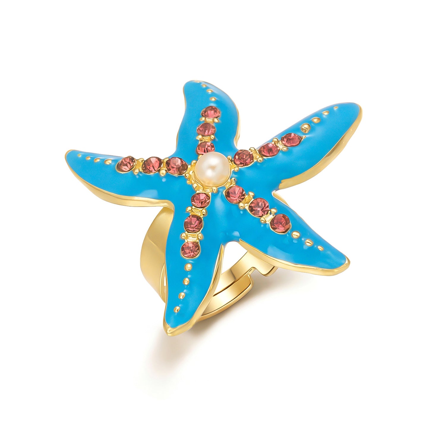 Diamond Starfish Bohemian Summer Vacation Ocean Style Rings