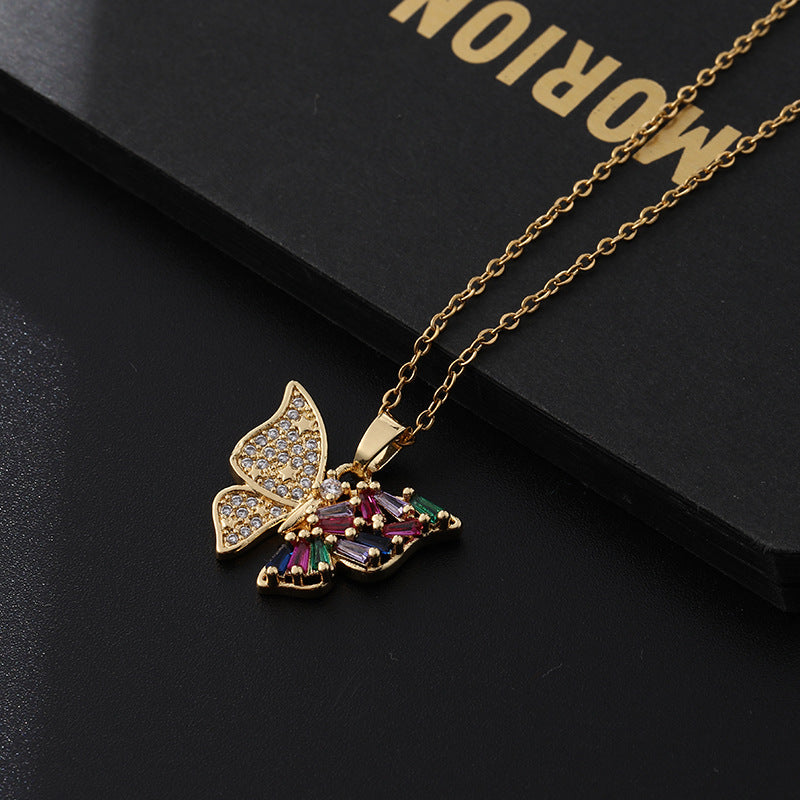 Square Zircon Butterfly Pendant Personality Trendy Style Temperament Necklaces