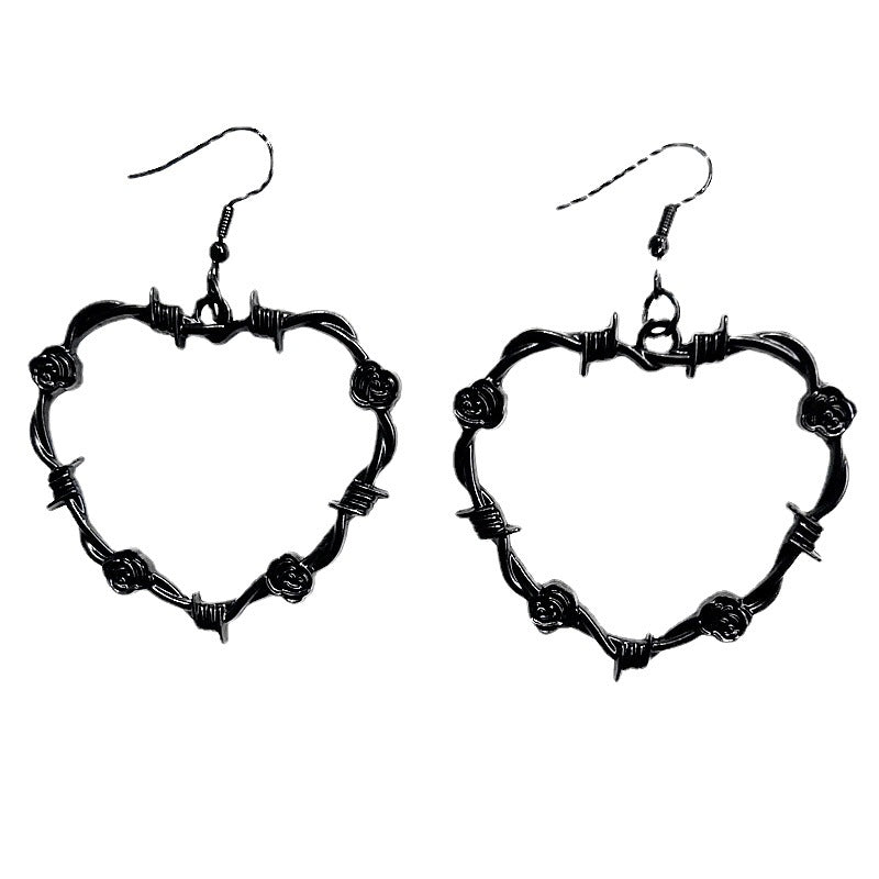 Fashion Black Barbed Wire Heart Gothic Earrings
