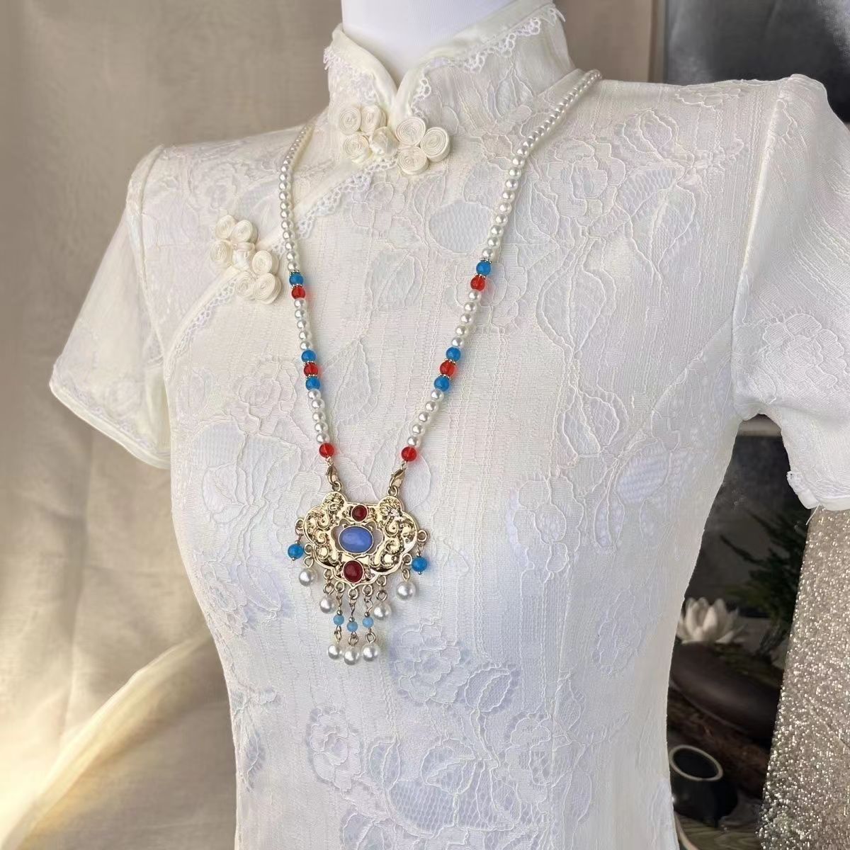 Style Bride Imitation Jade Alloy Hanging Necklaces
