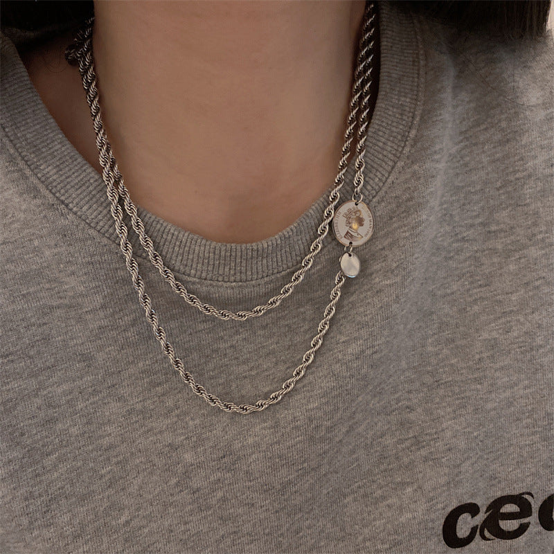 Women's Pendant Titanium Steel Design High-grade Sweater Chain Necklaces