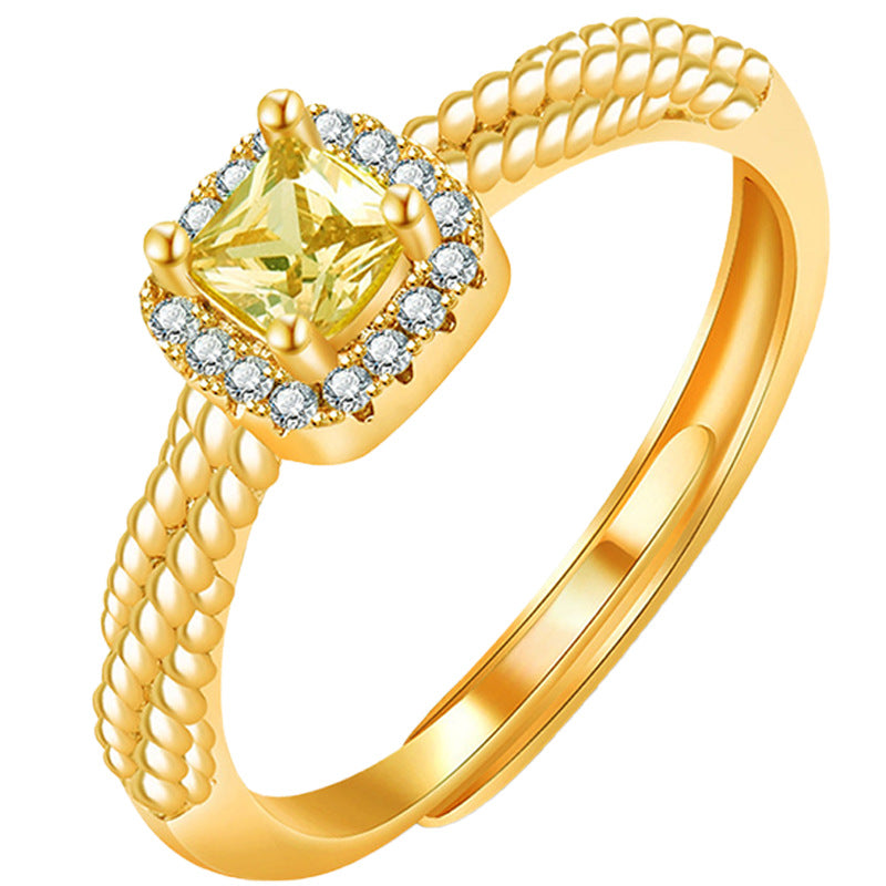 Women's Gold Plated Yellow Diamond Small Sugar Cube Rings