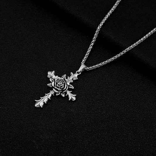 Colliers gothiques tendance Hip Hop Rose Cross pour hommes