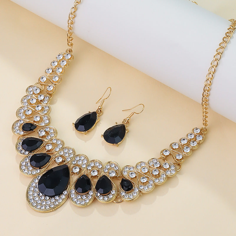 Female Alloy Diamond Full Flower Exaggerated Sweater Jewelry Set
