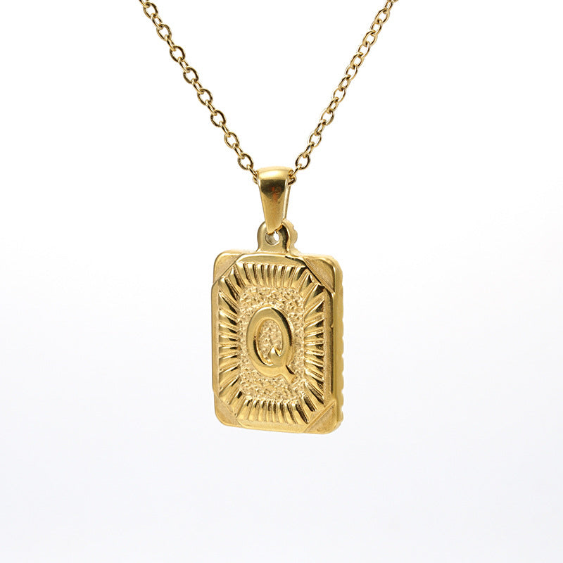 Colliers en titane avec pendentif lettre carré en acier inoxydable pour hommes