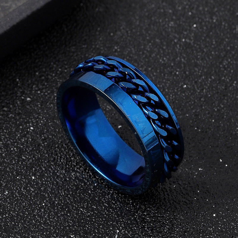 Men's Atmospheric Stainless Steel Ornament Marking Roman Characters Rotatable Rings