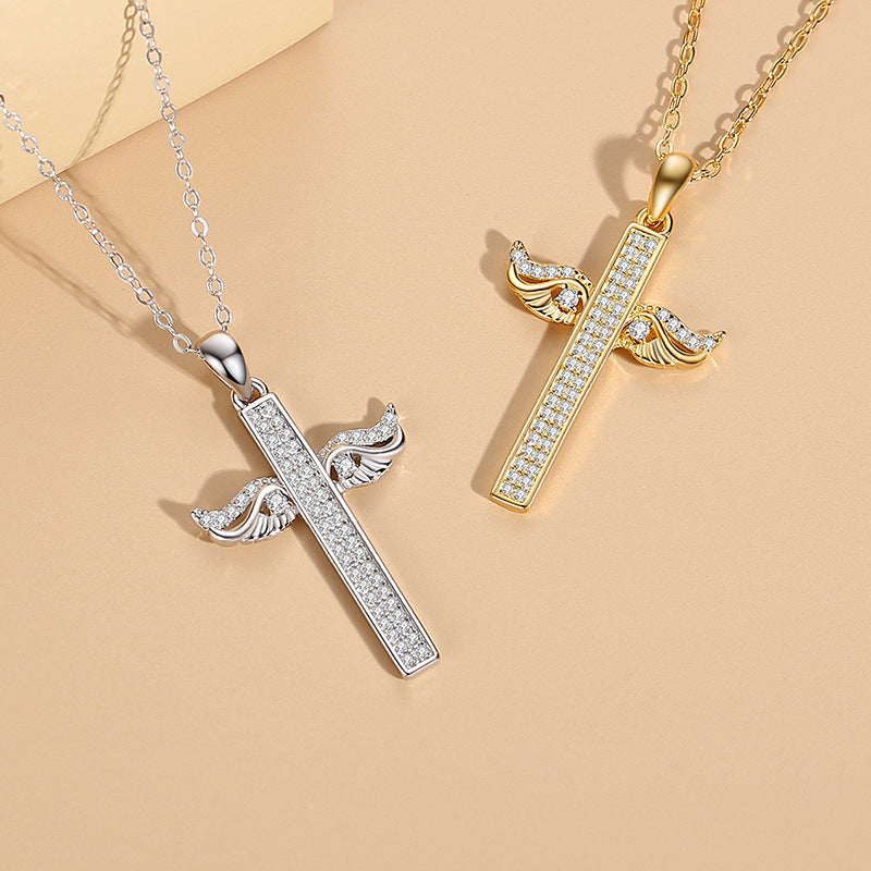 Colliers en argent Sterling avec ailes d'ange pour femmes, plein de diamants