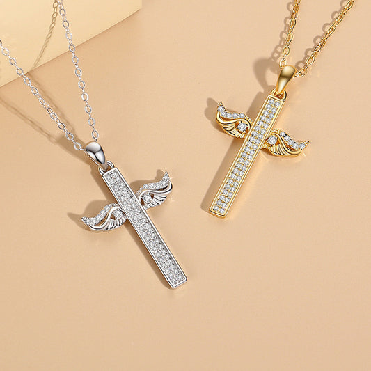 Colliers en argent Sterling avec ailes d'ange pour femmes, plein de diamants