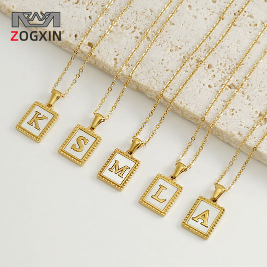 Gold Stainless Steel Shell Letter Female Titanium Pendant Necklaces