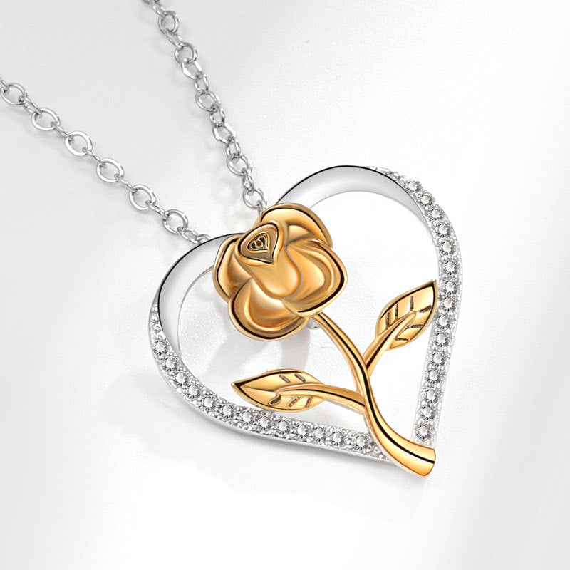 Women's Three-dimensional Rose Color Separation Electroplating Pendant Necklaces