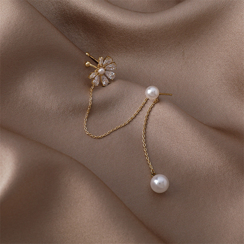 Zircon Pearl Grace Long Tassel Integrated Earrings