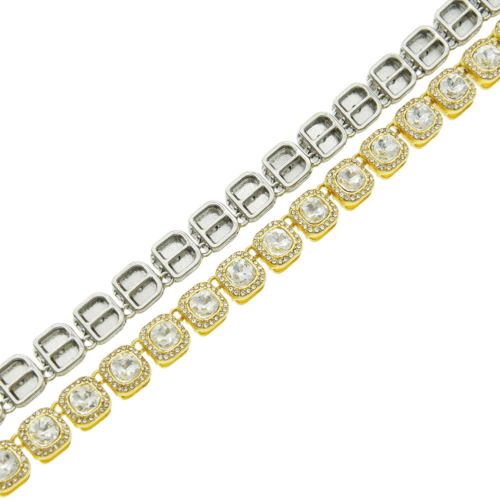 Colliers Hip Hop avec boucle à dégagement de diamants carrés et strass carrés pour femmes et hommes