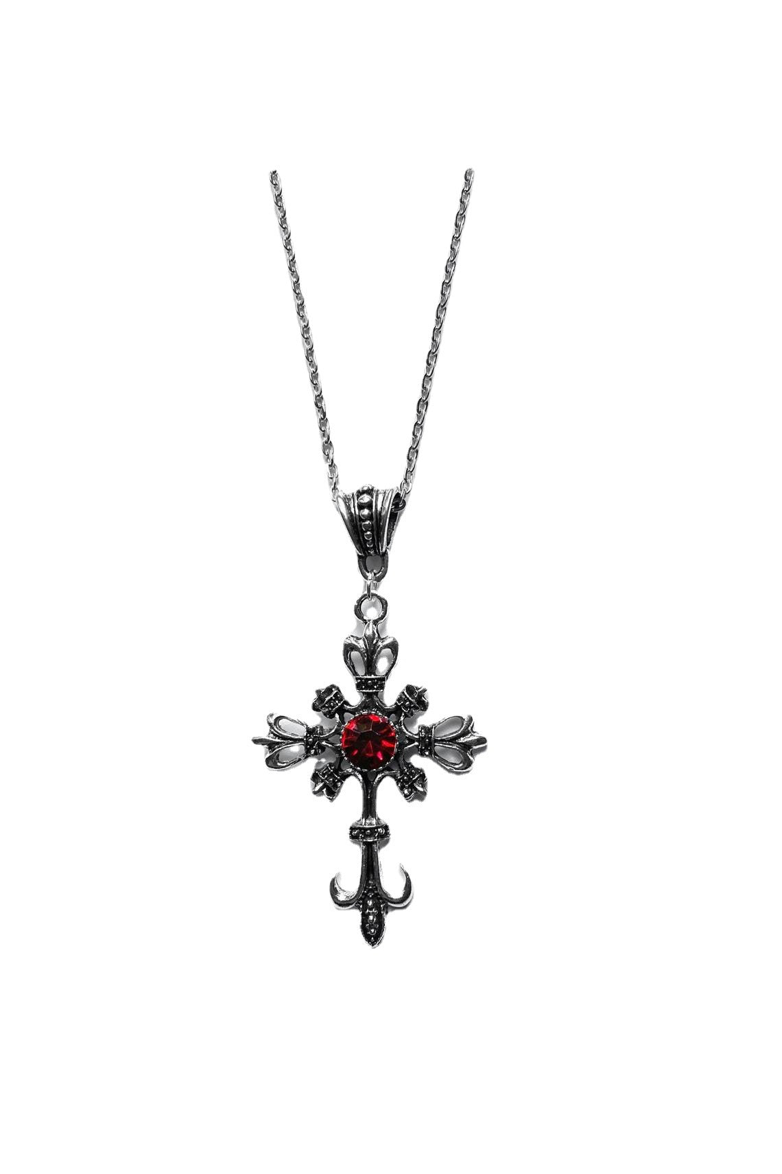Colliers Vintage Ruby Cross gothique foncé élégant