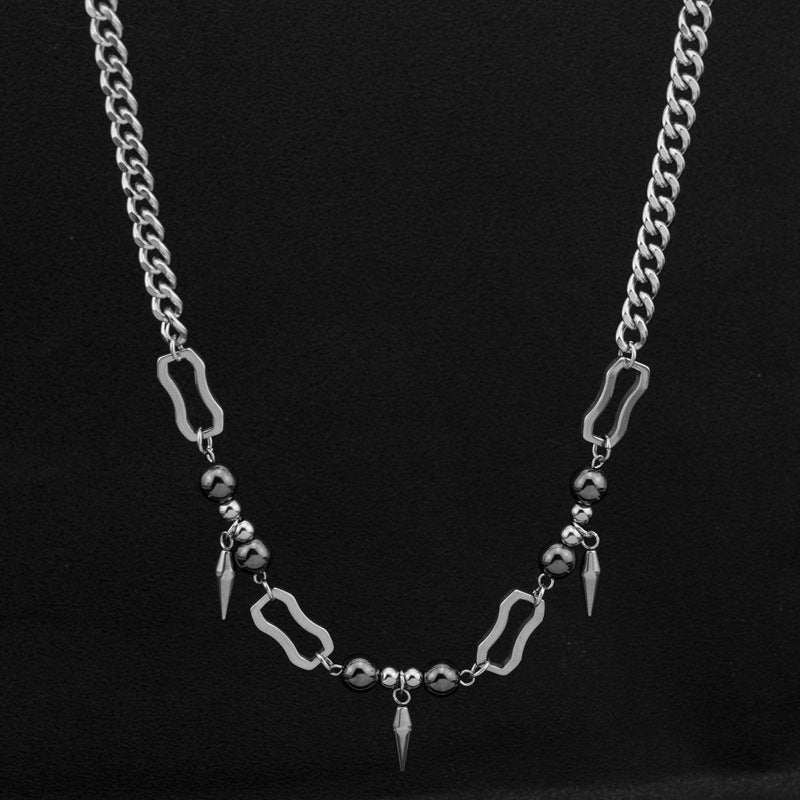 Women's & Men's & Titanium Steel Rivet Stitching Round Beads Hip Necklaces