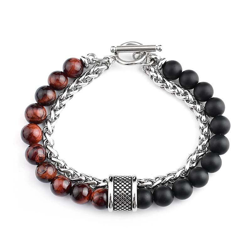Men's Stainless Steel Basket Chain Frosted Stone Bracelets