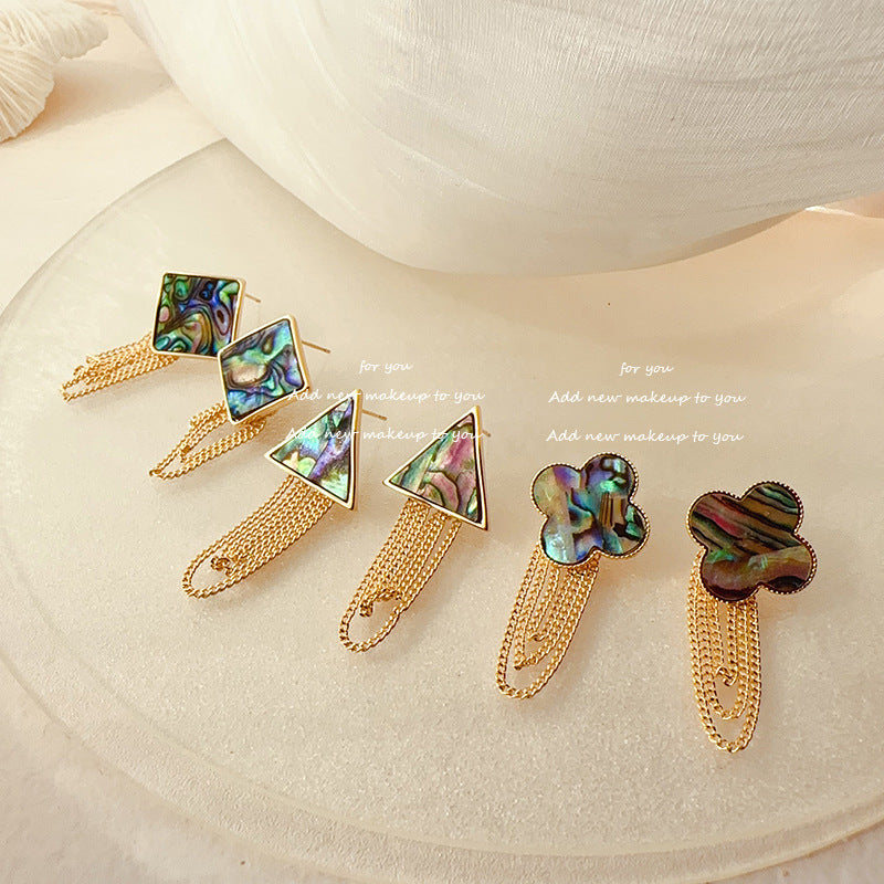 Abalone Shell Chain Tassel Design Fashion Earrings